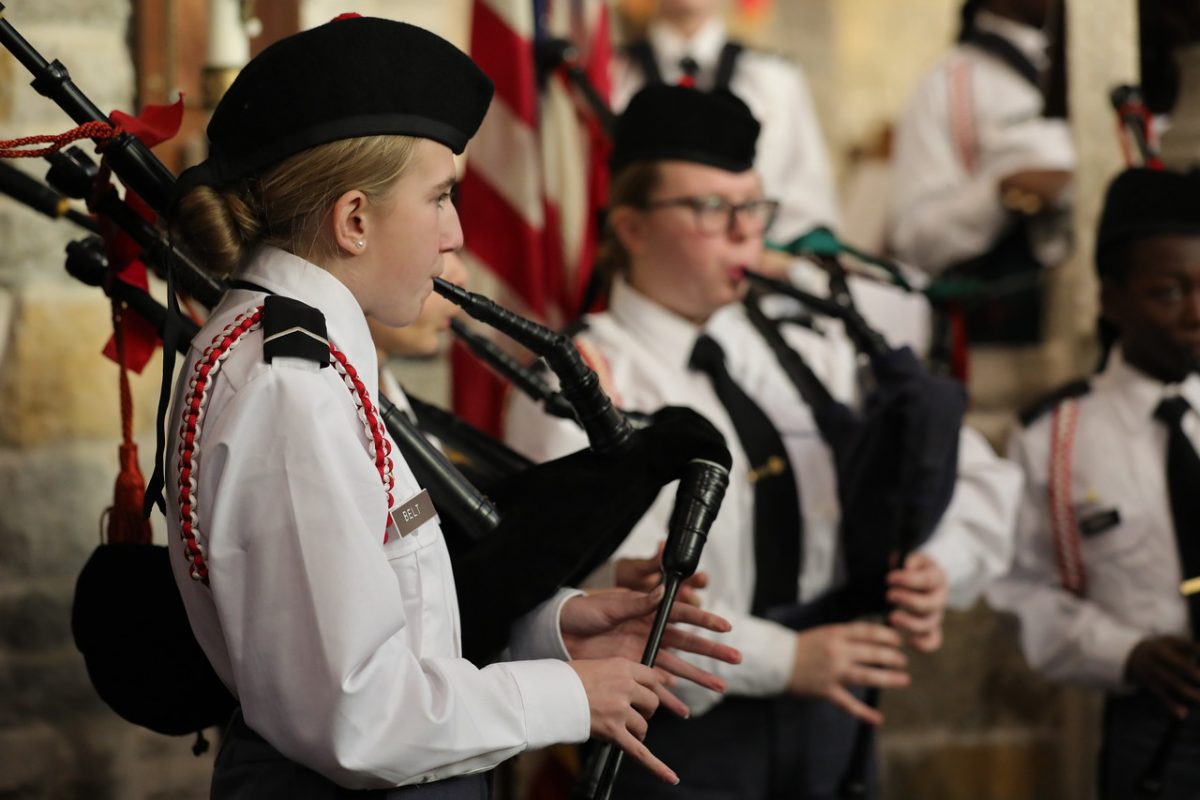 St. John's Northwestern Students playing bagpipes